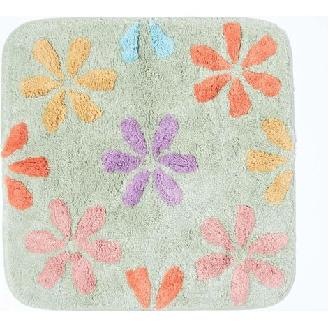HOMESCAPES Floral Multi Colour Cotton Shower Mat - Multi Colour - Multi Colour (1/4)