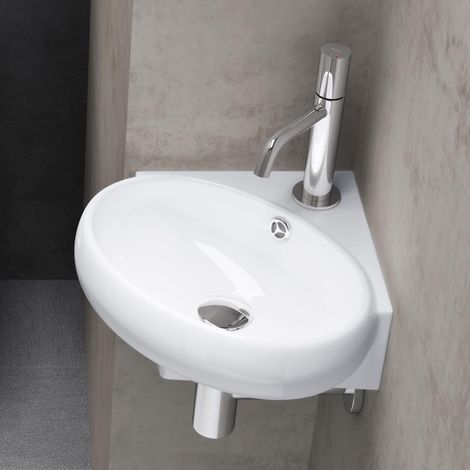 doporro lavabo sobre encimera lavabo suspendido lavabo de cerámica 395x385x145 mm lavabo blanco para invitados Brüssel002 (1/5)