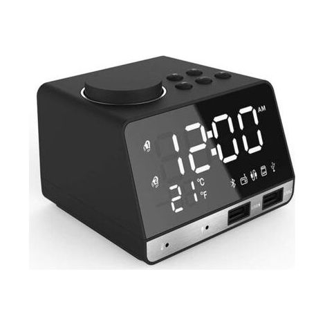 RéVeil NuméRique à LED, Haut-Parleur Basse Bluetooth, Radio FM 2 Chargeur USB Horloges de Chevet, Lecteur de Musique Fonction de TempéRature de RéPéTition RéVeil pour Enfants (1/5)