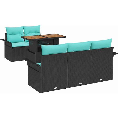 Garden Sofa Set with Storage 6 pcs Black Poly rattan vidaXL