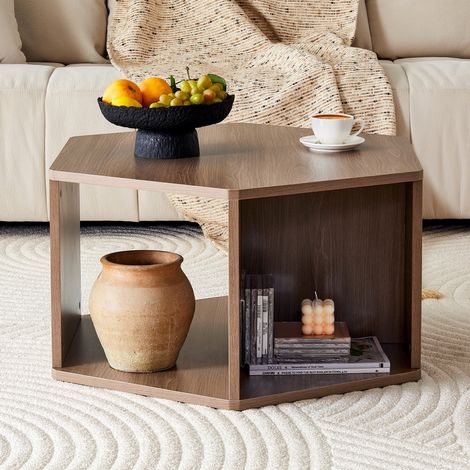 Table basse multifonction 79x69.4x40 cm marron en MDF avec pieds cylindriques et montage facile (1/5)