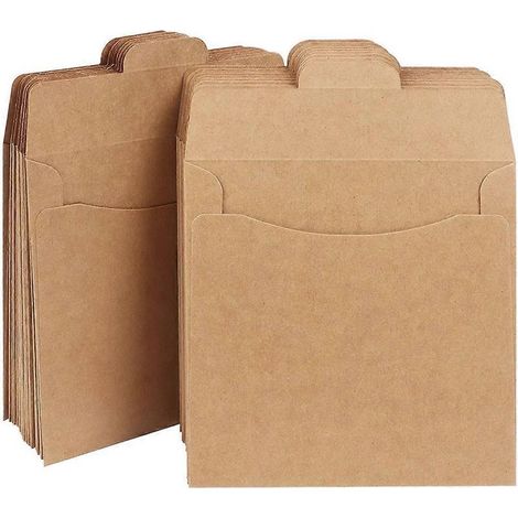 50 sacs en papier kraft brun, pochettes pour CD, enveloppes brunes pour CD-12.30X12.30X0.20CM-Light Brown (1/2)