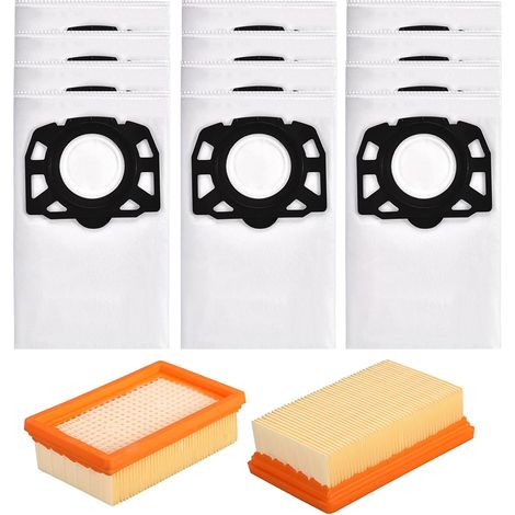 Lot de 12 Sacs d'Aspirateur et 2 Filtres HEPA pour Aspirateur Kärcher WD4 WD5 WD6 WD5P WD6P Premium MV4 MV5 MV6 KFI 487 KFI 4410 (1/5)