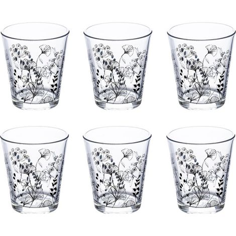 Lot de 6 gobelets en verre transparent 33cl – Imprimé floral – Compatible lave-vaisselle – Dimensions 8,8x8,8x10cm – Secret De Gourmet