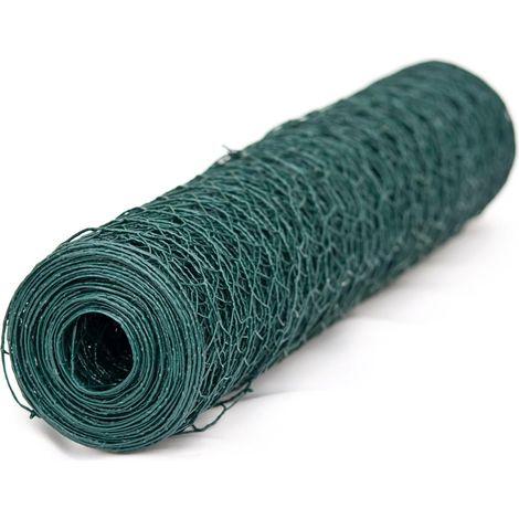 1 rouleau grillage plastifié, mailles hexagonales 13 mm, fil 0,7 mm, vert, 0,5 x 10 m, pour enclos petits animaux et volières