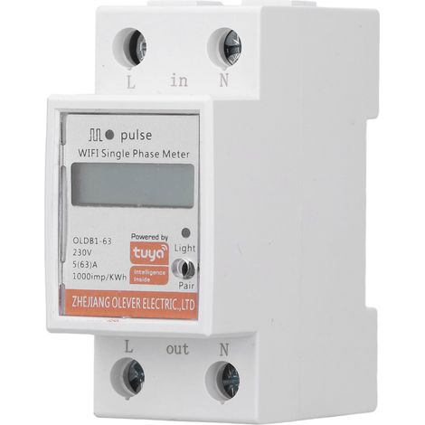 Compteur d'énergie numérique LCD intelligent Wi-Fi, montage sur rail DIN, monophasé, moniteur kWh, 230 V CA (1/5)