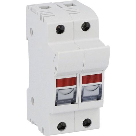 Portafusibile per fotovoltaico con indicatore luminoso, 1000V 32A, 2 moduli, per fusibili ⌀10,3x38mm, montaggio su guida DIN - Wimex 5450130F PMX-10x2-LUM-UL