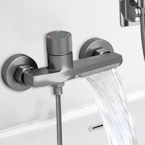 QORVA-Mitigeur Douche Thermostatique, Mitigeur Thermostatique Bain Douche en laiton, Mitigeur Baignoire avec 2 Sorties d'eau, Robinet de Douche Thermostatique avec Bouton de Sécurité (A) (1/5)