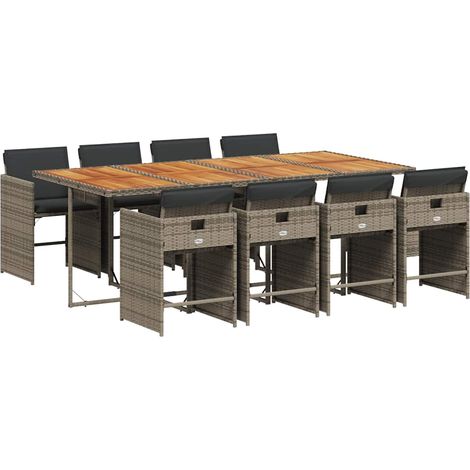 Maison Exclusive - Set comedor jardín 9 pzas y cojines ratán sint