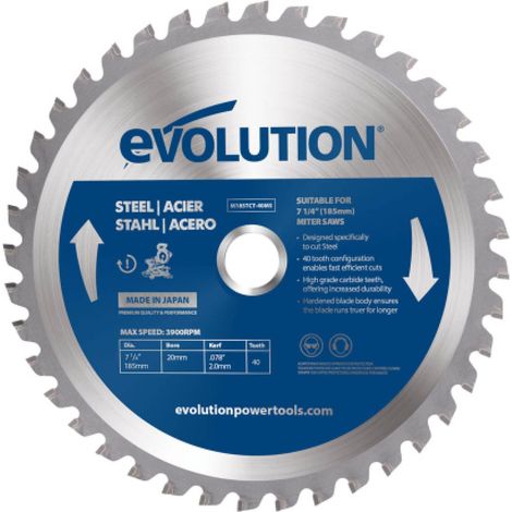 Evolution M185TCT-40MS - 185 mm Lama per taglio di acciaio dolce - Lama per metallo con punta in carburo che in pratica non genera surriscaldamento, ronzii o scintille (1/5)
