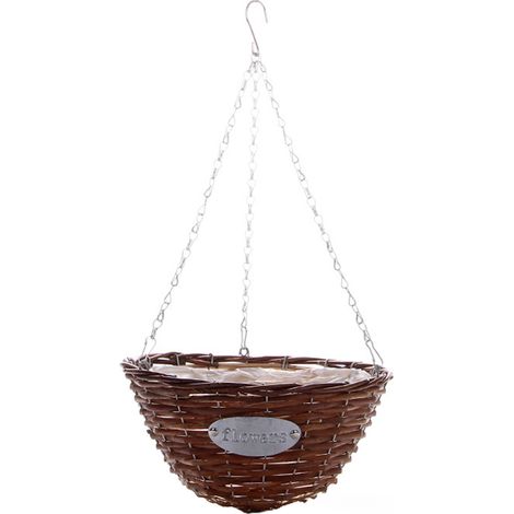 Panier Suspendé pour Plantes en Rotin avec Cadre Métallique, Intérieur Plastifié, Série Large/Medium/Small (30/25/20 cm Diamètre, 3 Tailles, Inclus) (1/5)