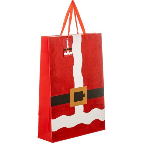 Sacchetto regalo grande stampato con vestito da babbo natale rosso glitterato - Atmosphera créateur d'intérieur