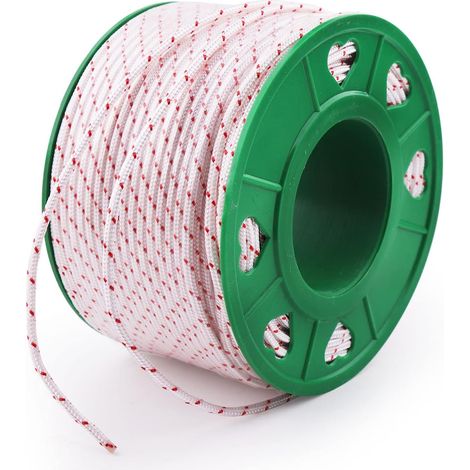 Cordon de Traction de Démarreur à Rappel 4 mm 100 Mètres pour Débroussailleuse Tondeuse à Gazon Tronçonneuse(Blanc+Rouge) (1/5)
