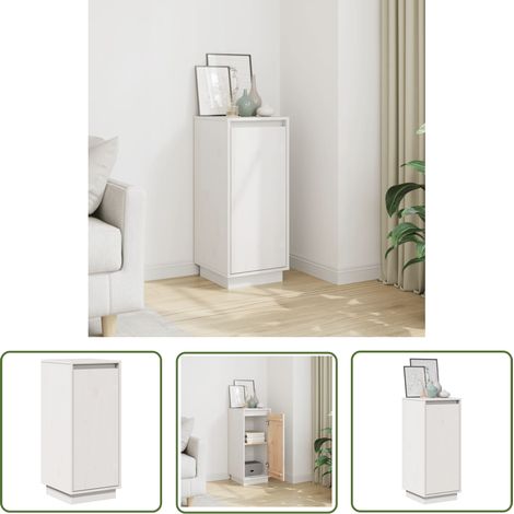 The Living Store Buffet Blanc 31,5x34x75 cm Bois massif de pin - Buffet Blanc - Meuble Rangement - Commode - Armoire Laterale - Mobilier Salon (1/5)