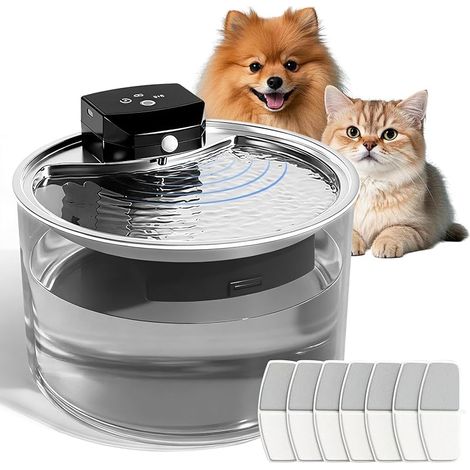 Fontaine à Eau pour Chat sans Fil, Fontaine Automatique 3L, Détecteur de Mouvement, Batterie 3000mAh, 7 Filtres Charbon Actif, Abreuvoir Chien Chat, Silencieux, sans BPA, Pompe Anti‑Sec, Filtration 5 (1/5)