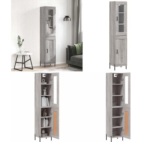 Buffet haut Sonoma gris 34,5x34x180 cm Bois d'ingénierie - Buffet Design Moderne - Meuble Rangement - Armoire Cuisine - Commode Salon - Étagère Murale - Home & Living (1/5)