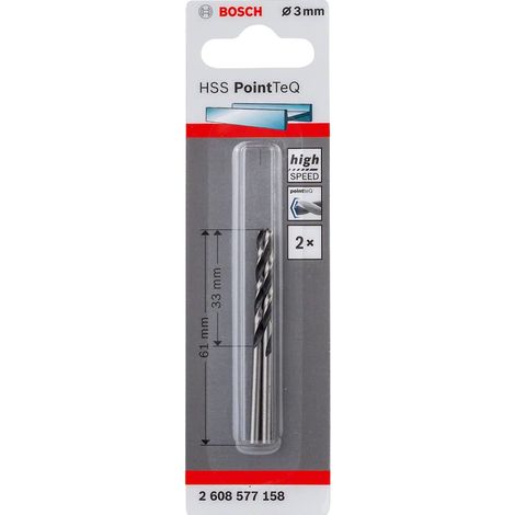 Bosch Professional 2608577158 HSS PointTeQ (3 x 33 61 mm) - Set da 2 Pezzi di Punte Elicoidali per Trapano Metallo, Acciaio, Fusione o Plastica, Grigio (Argento), Ø 3 mm (1/5)