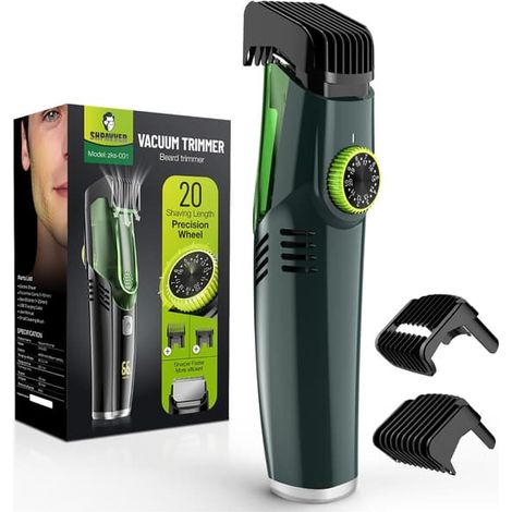 Tondeuse à barbe et moustache aspirante pour hommes, avec 20 réglages de longueur et de style, aspiration intégrée pour la moustache, les favoris et les poils du visage. (1/5)