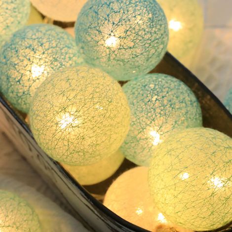 Guirlande lumineuse LED boules plastique colorées bleu clair 2 mètres 10 LED piles pour décoration Noël Nouvel An clignotante