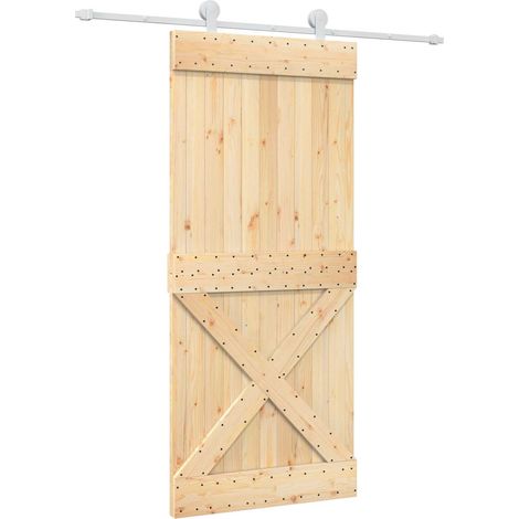 Sliding Door Natural and White 90 x 210 cm Solid Pine Wood vidaXL (1/5)