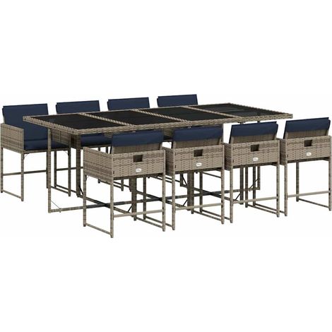 Maison Exclusive - 9-teiliges Garten-Ess-Set mit Kissen, grau, Po (1/5)