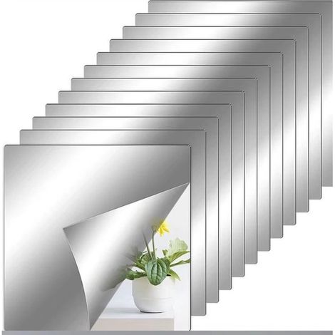 Papier miroir - 12 pièces - Panneau miroir flexible - PVC - Autocollants muraux effet miroir - Miroir autocollant - Décoration murale - Décoration de chambre - Pour salle de bain, salon, salle de spor (1/5)