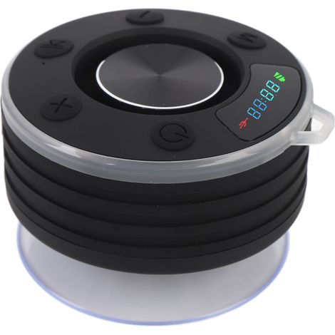 Enceinte de douche stéréo avec basses profondes, étanche IPX7, portable, Bluetooth 5.3, ventouse, sans fil, RGB, avec affichage de l'heure, pour salle de bain et piscine. (1/5)
