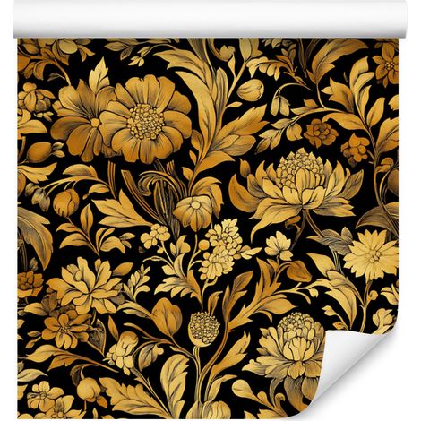 Papier peint Hibiscus doré ocre et or, détails fins 50 x 1000 cm (1/5)