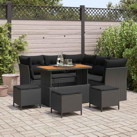 vidaXL Garten-Sofa-Set mit Kissen mit Speicher 9 pcs Schwarz (1/5)