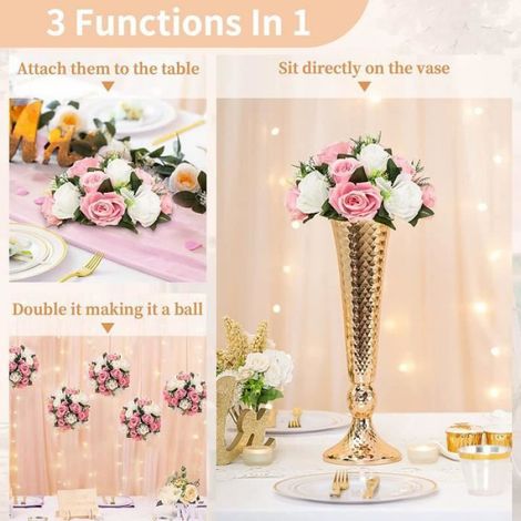 Boule de Fleurs Artificielles - - Roses en Soie - 15 Têtes - Rose - Décoration Mariage Fête (1/4)