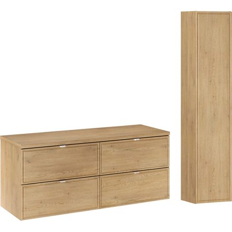 Doppelwaschtisch und Hängesäule 120cm Elias mit 4 Schubladen, Holzoptik (1/5)