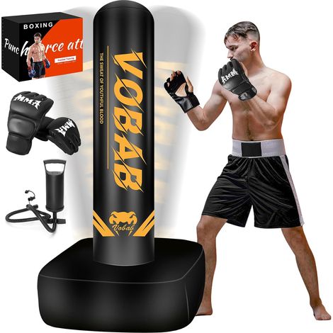 Sac de frappe lourd avec base carrée, gants de boxe, pompe, boîte cadeau pour la maison, la gym, le MMA, le fitness, sac de frappe gonflable pour homme (1/5)