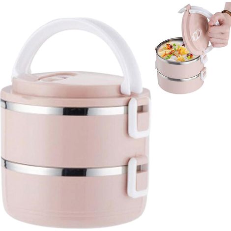 Thermoskanne für warme Speisen, 1400 ml, Edelstahl-Isolierbehälter mit Griff, Warmhaltebox für Schule, Büro, Camping, doppelwandig, rosa (1/5)