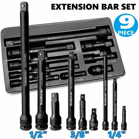 (Noir) Jeu de 9 rallonges à impact pour clés à cliquet et outils de réparation, entraînements 1/2", 3/8" et 1/4", noir (1/5)