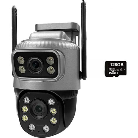 Caméra IP 4G avec Carte SIM, Double Objectif, étanche, Surveillance extérieure, Vision Nocturne, vidéosurveillance à Domicile, Protection de sécurité(Camera 128G Card) (1/5)