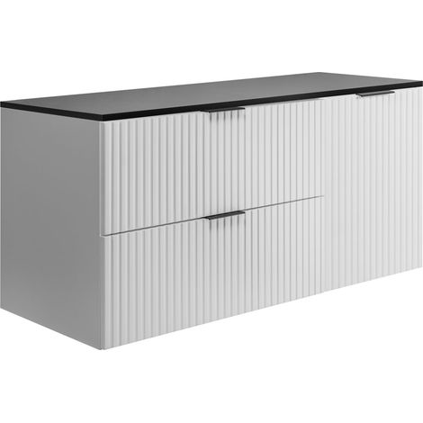 Set da bagno: mobile con cassetti e mobile con ante 57×46×120 cm, colore: bianco / nero, maniglia nera (1/5)