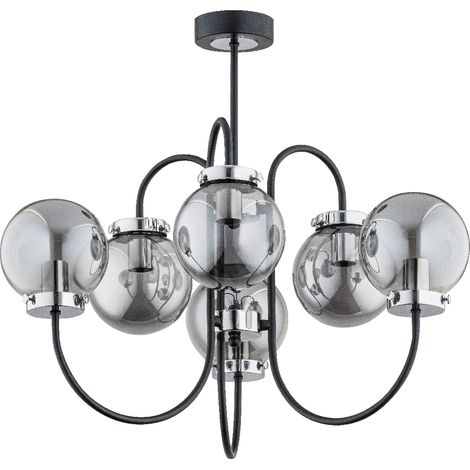 Lustre moderne noir argent, boules verre, 6xE14 MIDAS (1/2)