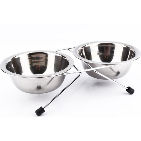 Jolie Gamelle Double pour Chien et Chat en Acier Inoxydable avec Support en Fer (1/5)