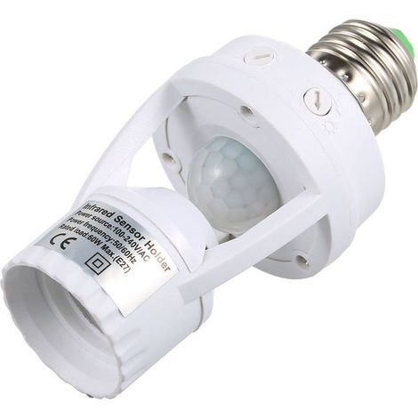Douille E27 Détecteur de Mouvement PIR Automatique Réglable 360° pour Ampoule LED Économie d'Énergie Intérieur Blanc (1/5)