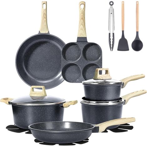 Topfset Pfannenset Antihaft 24 28 cm 4 2 L Grau 17-Teiliges (1/5)
