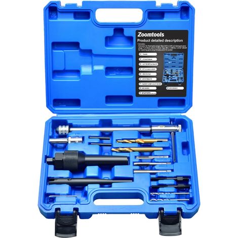 16-piece broken glow plug removal kit (8mm and 10mm), rust-resistant steel tool, storage case included (1/5)