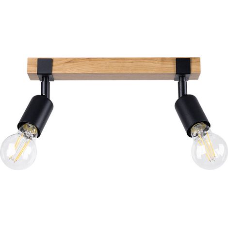 Spot plafond indus double noir/bois E27 ZUCA Sollux (1/5)