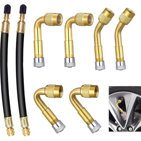 Tyre Valve Extension Tyre Valve Extension 45° 90° 135° and Flexible Rubber Tubes 180 mm Brass and Rubber Valve Adapters for Car Motorcycle Bicycle Truck (1/5)