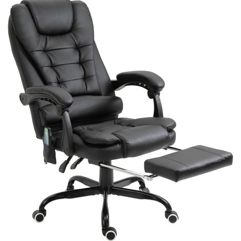 Sedia da ufficio 67x79x111-121 cm nera in similpelle con massaggio, poggiapiedi estraibile e reclinazione (1/5)