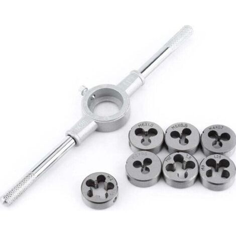 Coffret tarauds et filières Ensemble de 8 matrices métriques - Matrice à vis et support de clé à molette avec matrices M3-M12 Filetage et réenfilage Couper le traitement du filetage externe Trousse d'