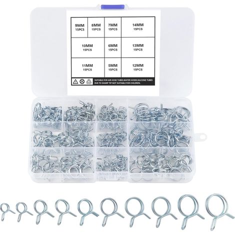 150 Pcs collier de serrage inox,5-14mm collier de serrage métallique collier durite,collier serflex inox serrage Réglable,Pour Voitures, Motos, Scooters, VTT (10 tailles) (1/5)