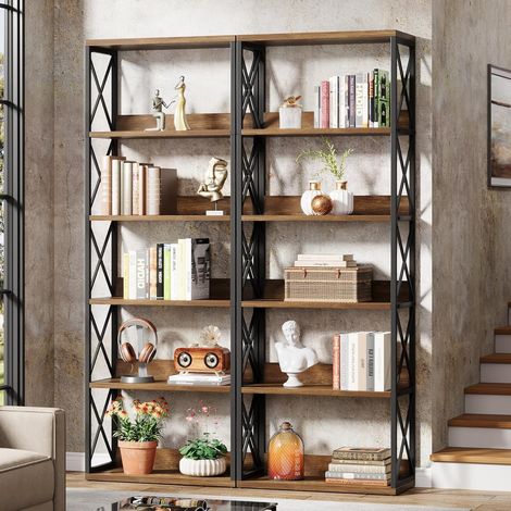 Tribesigns 5-stöckiges Industrie Bücherregal, 178 cm hohes Etagere-Bücherregal mit offenen Regalen, Vintage-Standregal, Ausstellungsregal für Zuhause, Büro, Schlafzimmer, Arbeitszimmer (2 Stück) (1/5)