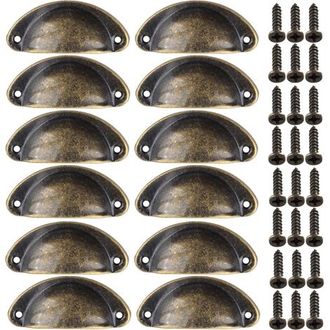 Set di 12 maniglie per mobili, maniglie vintage per mobili da cucina da 82 mm (3 pollici), pomelli per ante di mobili con viti, adatti per cassetti, armadi, comò e guardaroba.