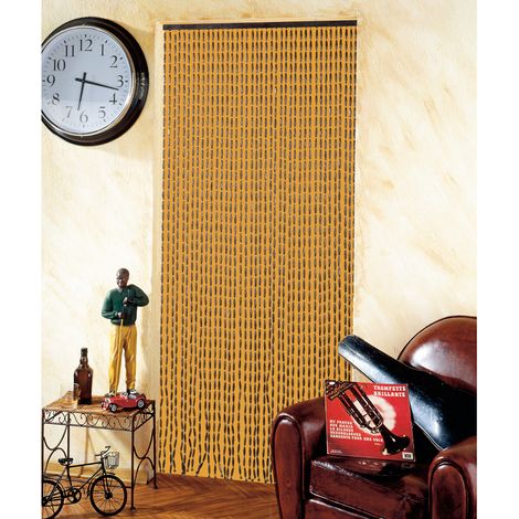 Rideau de porte en perles de bois 90 x 200 cm – Couleur beige – Fabrication française – 40 bandes décoratives – Morel