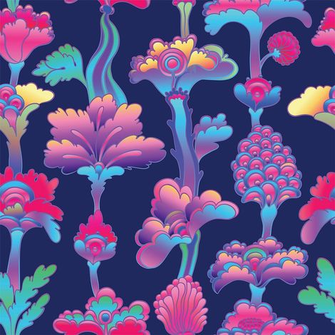 Tissu d'extérieur décoratif Oxford - motif de fleurs colorées style hippie I DR238 (1/5)